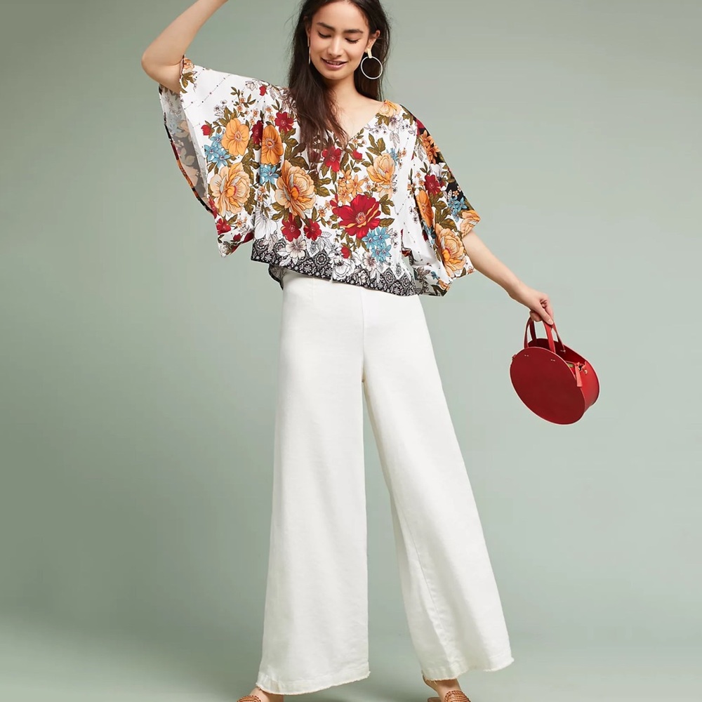 NWT Farm Rio Anthropologie Floral Blouse White Red Green Size S Small - Picture 4 of 7